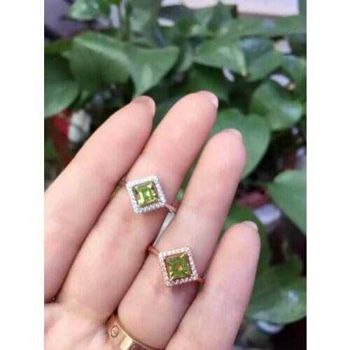 Natural green peridot stone Ring Natural olivine Ring 925 sterling silver trendy Elegant simple square women party fine Jewelry