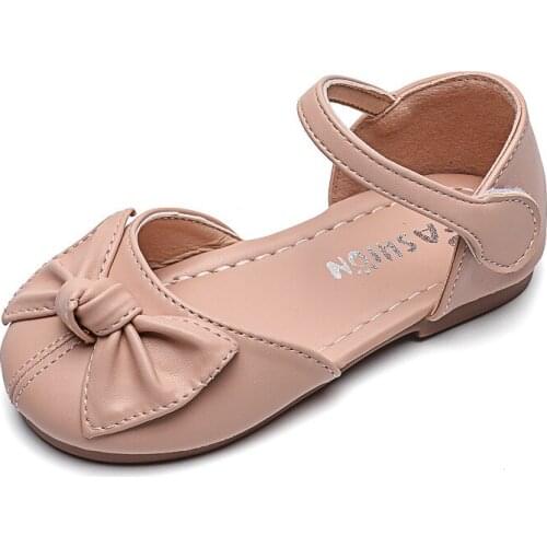 Girl Leather Shoes 2021 Spring Autumn New Style Children Half Sandals Baby Bow-knot Princess Leather Shoes Fashion Casual Shoes