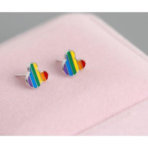 OUFEI Small Stud Earrings Mouse Lovely 925 Sterling Silver Earrings For Women Rainbow Korea Fashion Earrings Simple