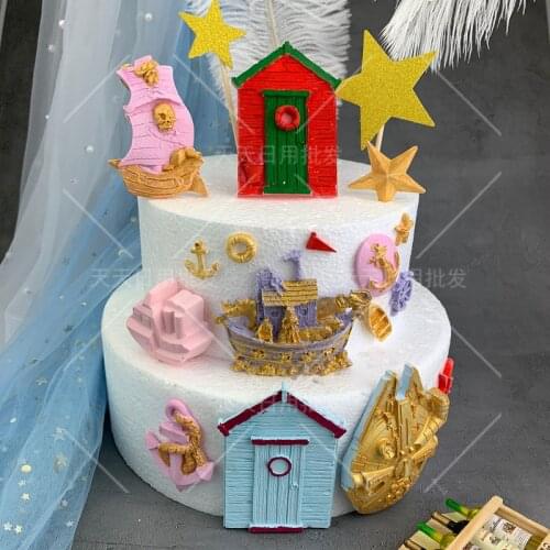 Cartoon Ship And Door Shape Silicone Mold Fondant Moulds Cookie Baking Chocolate Mold Cake Decorating Tools