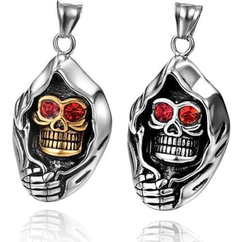 Exaggerated Horror Skull Pendant Mens Necklace New Bohemian Red Crystal Inlaid Sliding Metal Pendant Necklace AccessorieJewelry