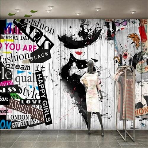 Milofi custom wall decoration wallpaper mural cool graffiti hand-painted beauty womens clothing store tooling background wall