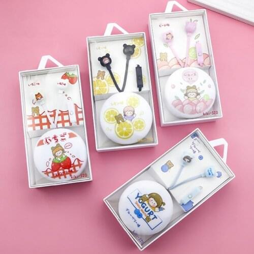 Cute Cartoon Bear Head in-Ear Earphone with Storage Box Wired Headset For Most Phones Tablets MP3 MP4