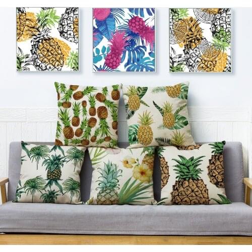 Tropical Leaves Pineapple Throw Pillow Cover 45*45cm Cushion Covers Linen Plant Pillows Cases Sofa Home Decor Pillow Case