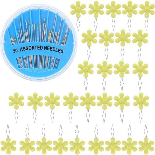 MIUSIE 60Pcs Needle Threader Sewing Set 30Pcs Colorful Plastic Needle Threader 30Pcs Needles for Household Sewing Tools