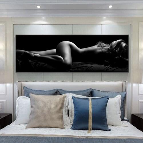 Nude Portrait Art Poster Print on Canvas Painting Sexy Sleeping Black and White Women Wall Art Picture for Living Room Decor