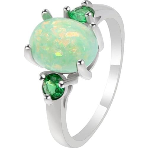 Hainon Charming Green Fire Opal Rings For Women Silver color Filled Green CZ zircon Party Engagement Finger Rings Jewelry Gifts