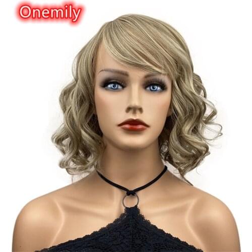 Onemily Short Wavy Wave Curly Heat Resistant Synthetic Hair Wigs for Women Girls with Side Bangs Party Evening Out 9 Colors