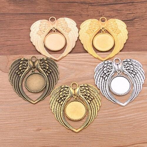 1Pcs 64*66mm 5 Color Big Angel Wings Charm Metal With Tree Time Gem Base Pendant For Christmas Gift Necklace Jewelry Making