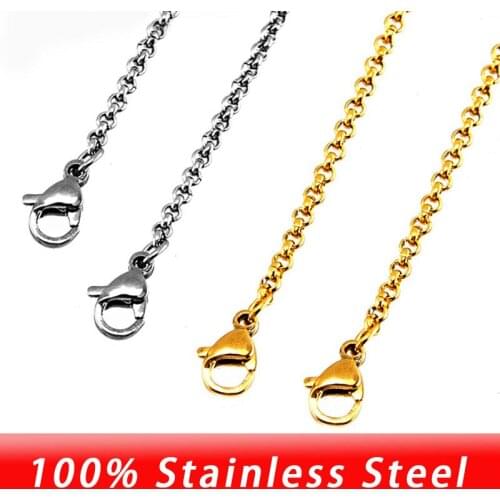 100% Stainless Steel O Shape Rolo Chain 2mm Bulk Silver Color Long Necklace Chain Choker For Women Cadenas Wholesale 10pcs