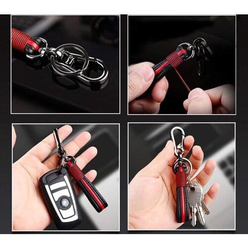 Manual Leather Braided Rope Black Red Men And Women Car Key Chain Key Chain Mobile Phone Gift Pendant
