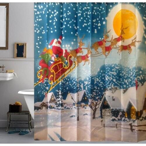 Santa Shower Curtain Hot Sale Waterproof Bath Curtain Christmas cortina de ducha with 12 Hooks decoration