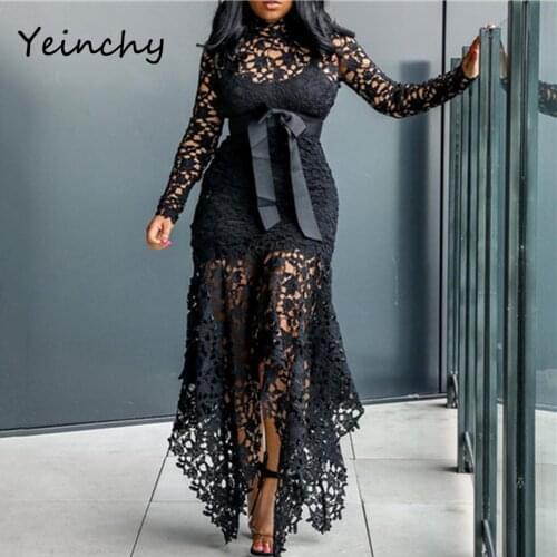 Yeinchy sexy ladies O Neck long sleeve Women Maxi Dresses Plus Size belt party Dresses FM6146