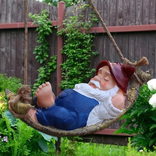 Cute Resin Hang On Tree Dwarfs Gnome Statue Garden Decorative Playing Swing Pendant Hang On Tree Indoor Outdoor Decor Ornament