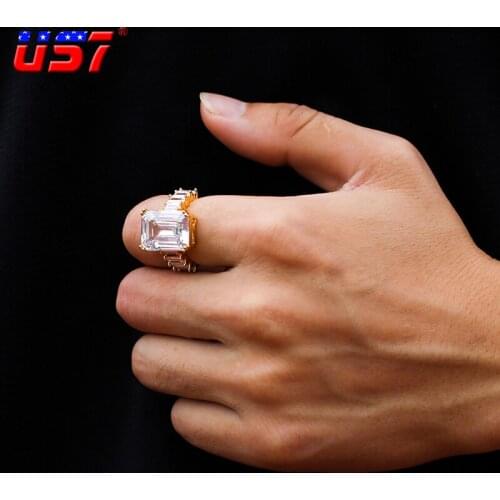 US7 Iced out Square Cubic Zirconia Rings For Women Men High Quality Copper Gold Silver Color Rings Hip Hop Fashion Jewelry Gifts