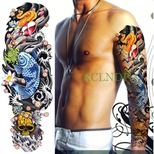 Waterproof Temporary Tattoo Sticker fish Lotus flower Skull full arm fake tatto body art flash tatoo sleeve for men women lady