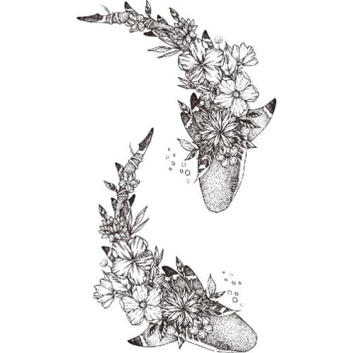 Temporary Tattoo Stickers Black Ocean Shark Flowers Bubble Design Fake Tattoos Waterproof Tatoos Arm Large Size for Women Girl