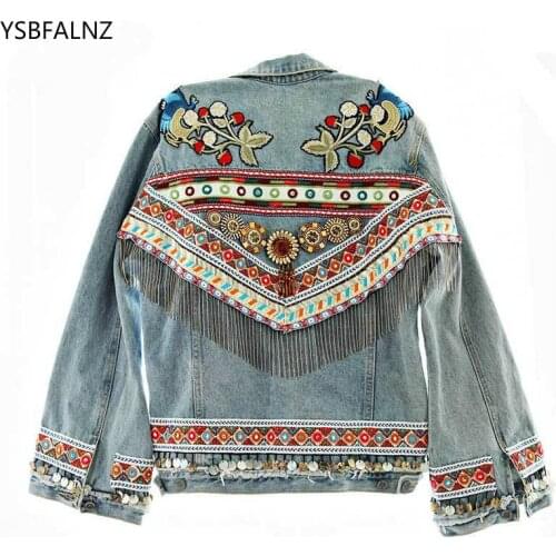 2021 Women Tassel Embroidered Denim Jacket Vintage Long Sleeve Coat Festival Runway Embellished Jackets Chic Ladies Chaqueta Hot