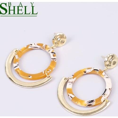 Shell Bay Acrylic Drop Earrings For Women Fashion boho Minimalist Round Resin metal Dangle Earrings Punk Pendientes girl Jewelry