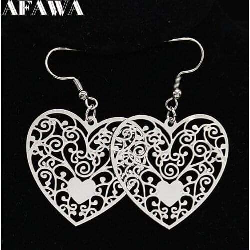 2021 Fashion Heart Flower of Life Stainless Steel Drop Earring for Women Silver Color Earings Jewelry aros mujer oreja E1554S01