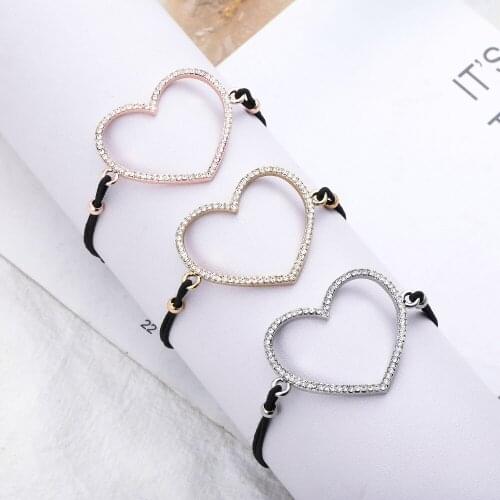 New Hollow Peach Heart Charm Bracelets Rose Gold Silver Color Adjustable Rope Cord Chain Bracelet For Women Party Jewelry Gift