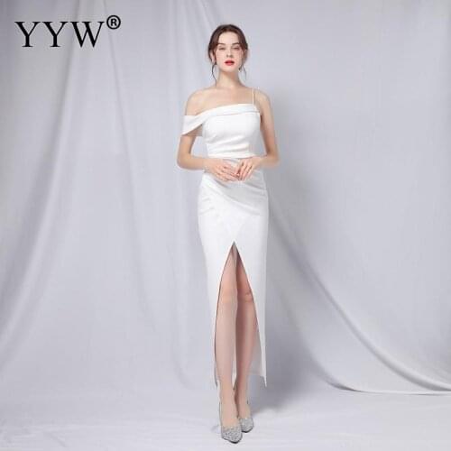 Women Wedding Party Dress Simple Engagement Dresses White Front Slit Sexy Spaghetti Strap Long Vestidos Cocktail Evening Dress