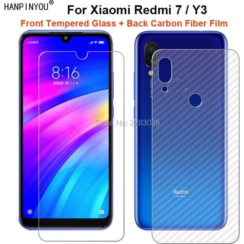 For Xiaomi Redmi 7 / Y3 6.26" 1 Set = Soft Back Carbon Fiber Film + Ultra Thin Premium Tempered Glass Front Screen Protector
