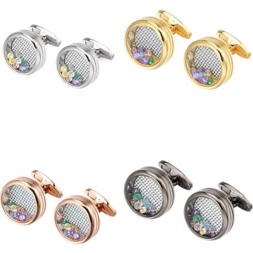 10pairs/lot Exquisite Crystal Cufflinks Shakable Colorful Zircon Cuff links Business Wedding Gift Mens Jewelry Accessory