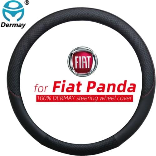 100% DERMAY Brand Leather Car Steering Wheel Cover Anti-slip for Fiat Panda Auto Accessories