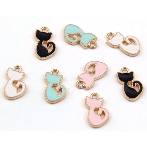 100pcs 15*8mm gold alloy 4 color enamel qute animal cat charms pendant for bracelet necklace diy jewelry CH0290