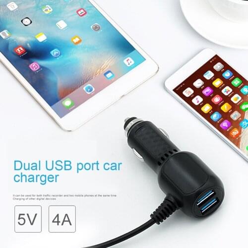 12V 4A Mini / Micro Cable Interface Dual USB Port Car Charger For Dash Cam DVR RF For Mobile Phone Ipad Car Accessories