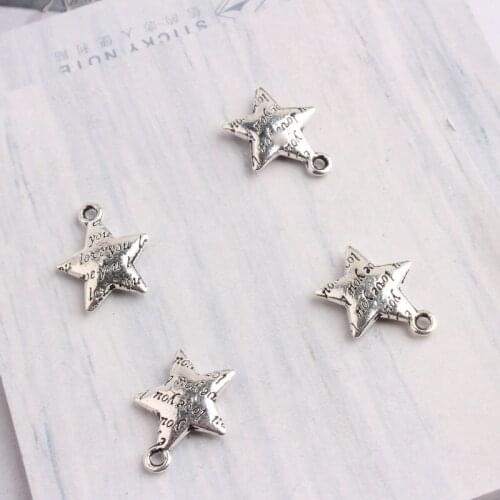 20pcs Antique Silver star Charms Bracelet Findings Letter Alloy Pendants 3D "Love You" Stars Earring Jewelry Accessory YZ027