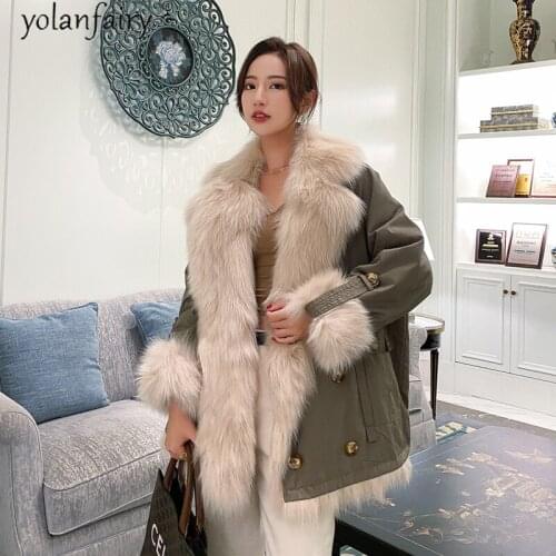 2020 Parka Real Fox Fur Coat Korean Female Jacket Warm Winter Clothes Women Oversized Double-sided Coats and Jackets Women 2020