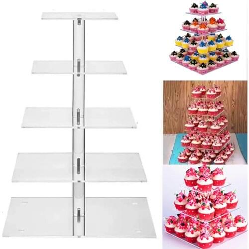 3/4/5 Layers Square Acrylic Cake Stand Cupcake Holder Shelf Stackable Detachable Wedding Birthday Party Cup Cake Display Holder