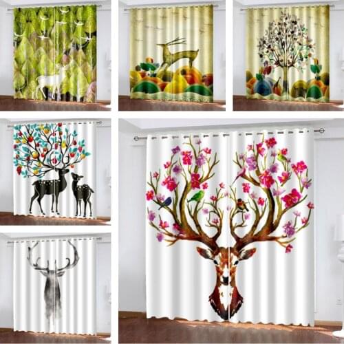 3D Personalized Elk Antler Animal Pattern Bedroom Living Room Shade Customizable Curtain Suit Bedroom with Hook Accessories