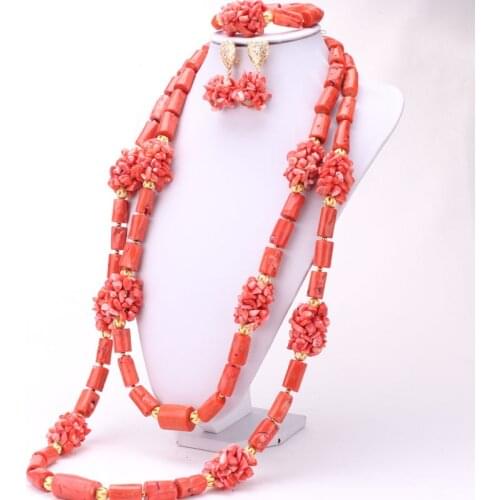 4ujewelry Nigerian Coral Beads Set Big Balls Traditional African Bridal Jewelry Set For Women