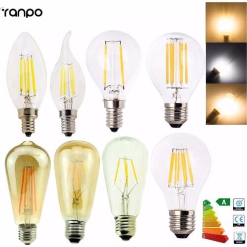 6pcs/Lots E12 E27 E14 Dimmable G45 A60 LED Bulb Light Edison Retro Vintage Filament Lamps