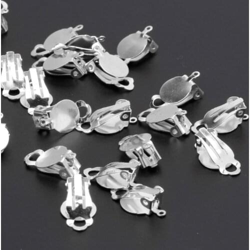 97QE 50Pcs Flat Round Tray Clip-on Earring Converter DIY Earring Pierced into Clip on