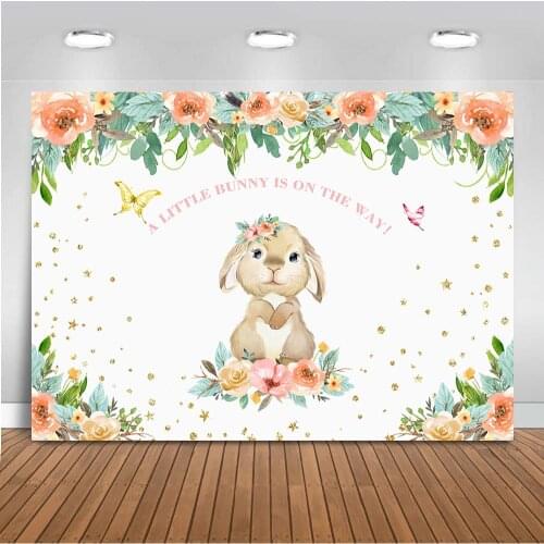 A Little Bunny is on the Way Rabbit Backdrop 7x5ft Bunny Theme Baby Shower Party Background Its A Girl Cake Table Banner
