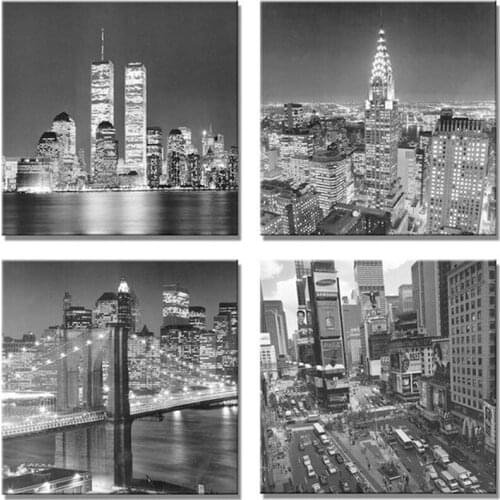 Brooklyn Bridge City Night Scenery Mosaic Full 5D Diy Diamond Embroidery Landscape 4 Pcs Cross Stitch Kits Wall StickersZP-3962