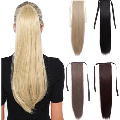 AMIEEGIRL Long Silky Straight Ponytail Synthetic Hairpiece Heat Resistance Hair Extension for Women Clip in Hair Fake Hairpiece