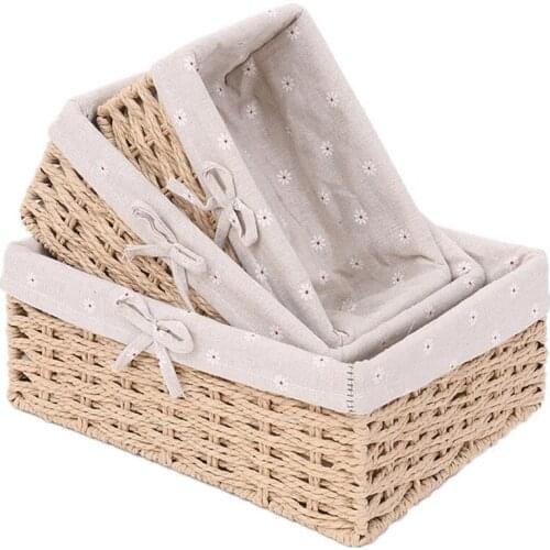 Hot-3Pcs Handmade Rattan Storage Baskets Household Items Snacks Fruit Debris Laundry Finishing Willow Storage Basket S M L
