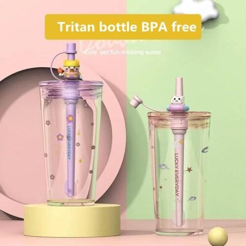 Howtelee web celebrity water cups straw cup adults portable cute girl cup pregnant women and children plastic bottle juice cups