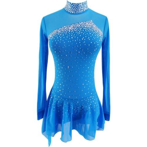 Rhythmic leotards Kids Sparkly Rhinestone Gymnastics Leotard Ballroom Dress Performance Wear Sleeveless Figure Skating Dresses F