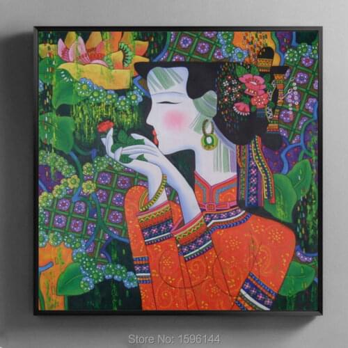 Oil Painting Figure Hand painted Chinese Spring Festival Nation Women Wall art Picture Modern Decorative canvas painting #998