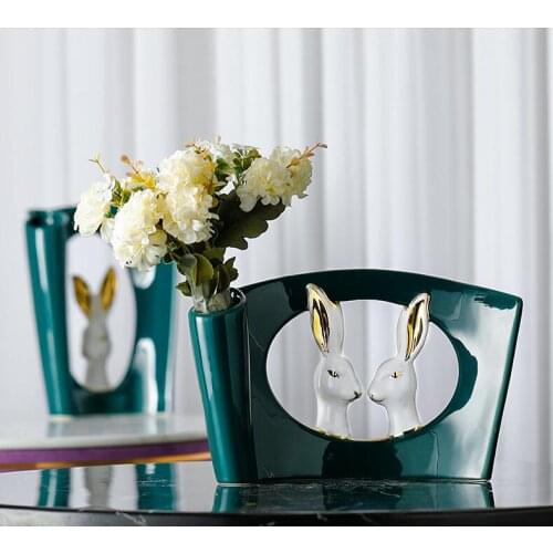 American Bunny Ceramic Vase Fake Flower Arrangement Home Livingroom Desktop Furnishing Crafts Hotel Table Ornaments Decoration