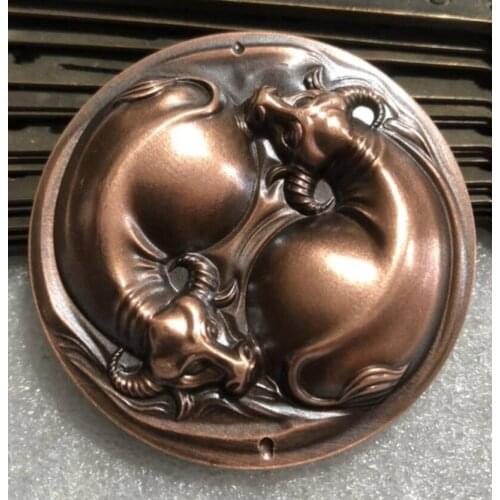 China brass Double cattle Eight Diagrams pattern small crafts statue