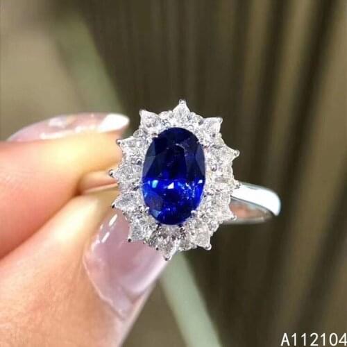 KJJEAXCMY fine jewelry 925 sterling silver inlaid natural sapphire women exquisite luxury flower Chinese style gem ring support