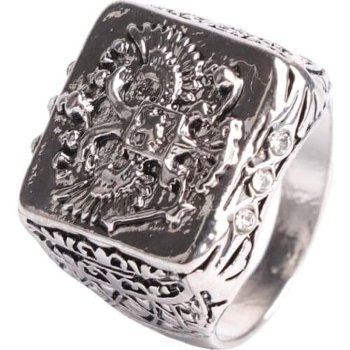Classic Russian Empire Double Eagle Rings Fashion Punk Style Stainless Steel Ring Jewelry Big Size 7-14 For Men Party Gift