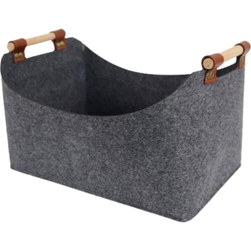 D08D Felt Storage Basket Bin with Handles Bedroom Closet Clothing Toys Storage Box